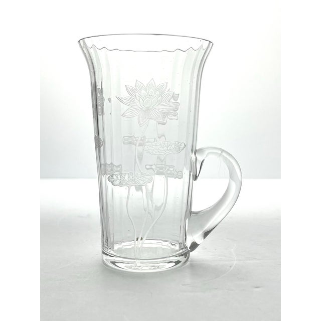 Fostoria 1910s Antique Fostoria Lotus 2 Etched Optic Handle Mug Tumbler Glasses For Sale - Image 4 of 4