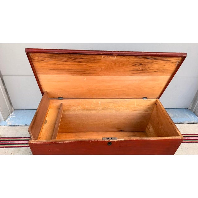 Wood Antique Red Painted Dovetailed Blanket Chest, Lancaster County Pa, Circa 1830-1840 For Sale - Image 7 of 15