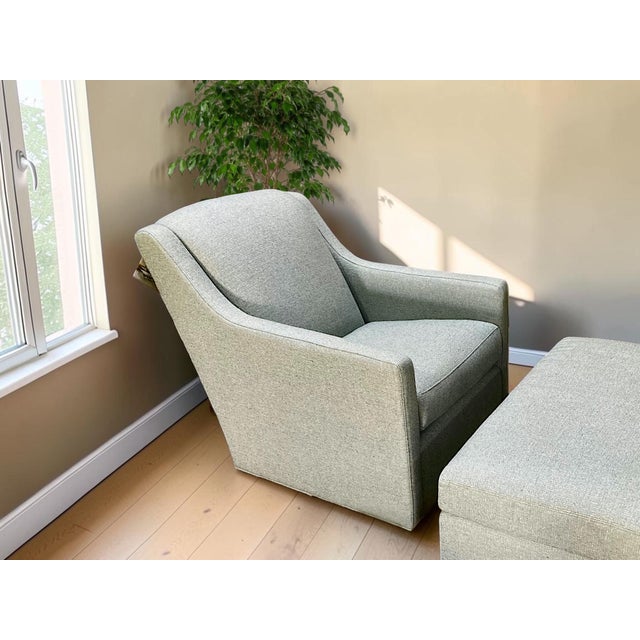 French Country C. R. Laine Kendrick Swivel Chair 545-05sw in Thibaut Everly Spa Blue For Sale - Image 3 of 18
