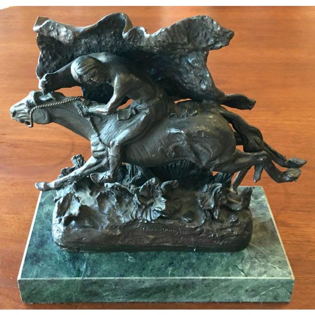 Frederic Remington "The Horse Thief" Bronze Sculpture On Marble Base