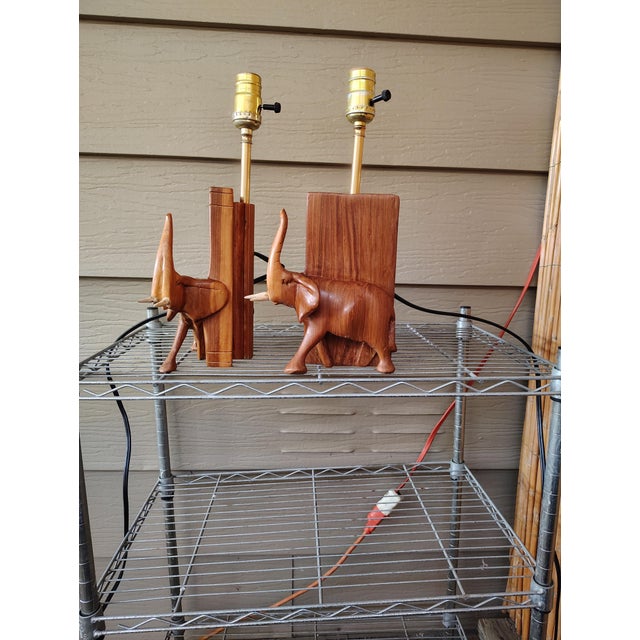 Amber Pair of Vintage African Hardwood Table Lamps For Sale - Image 8 of 8