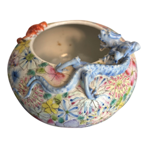 Vintage Chinese Porcelain Dragon Bowl Famille Rose Floral Jardiniere
