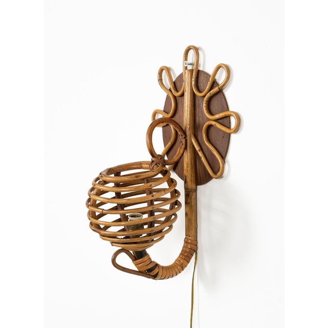 Mid-Century Rattan & Bamboo Sconce Lantern in the style of Louis Sognot, Italy, 1960s For Sale - Image 12 of 14