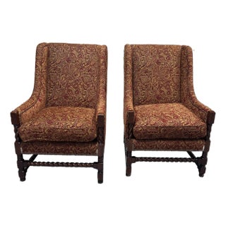Pair of Custom Upholstered High Back Chairs For Sale