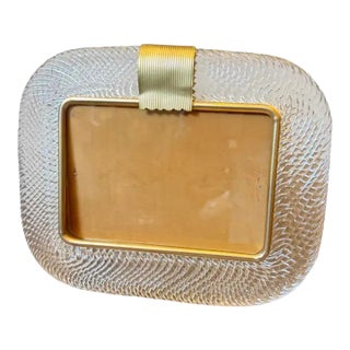 1990s Barovier Style Art Deco Murano Glass and Brass Horizontal Picture Frame For Sale