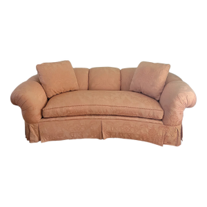 Vintage Baker Furniture Curved Sofa in Peach Damask Upholstery