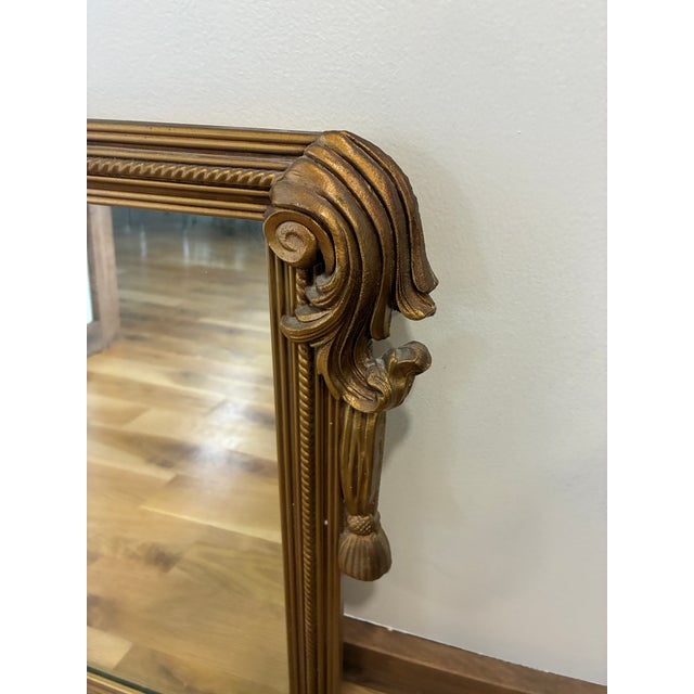 Wood Vintage Hollywood Regency Gold Laurel Crest Wall Mirror For Sale - Image 7 of 9