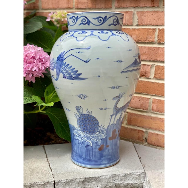 Chinese Celadon Floor Vase With Freehand Style Landscape Scene For Sale - Image 10 of 11