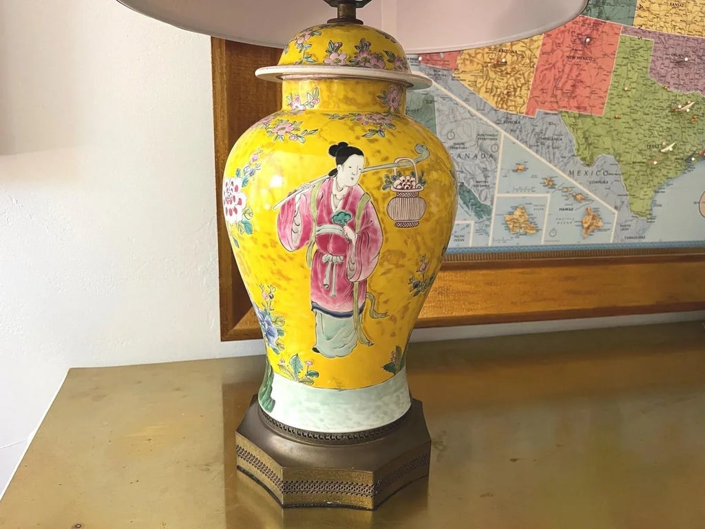 Geisha Ginger Jar Lamp & Shade, 1950s | Chairish