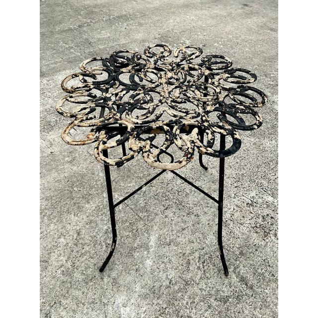 Ebony Vintage Boho Hand Forged Horseshoe Table For Sale - Image 8 of 12
