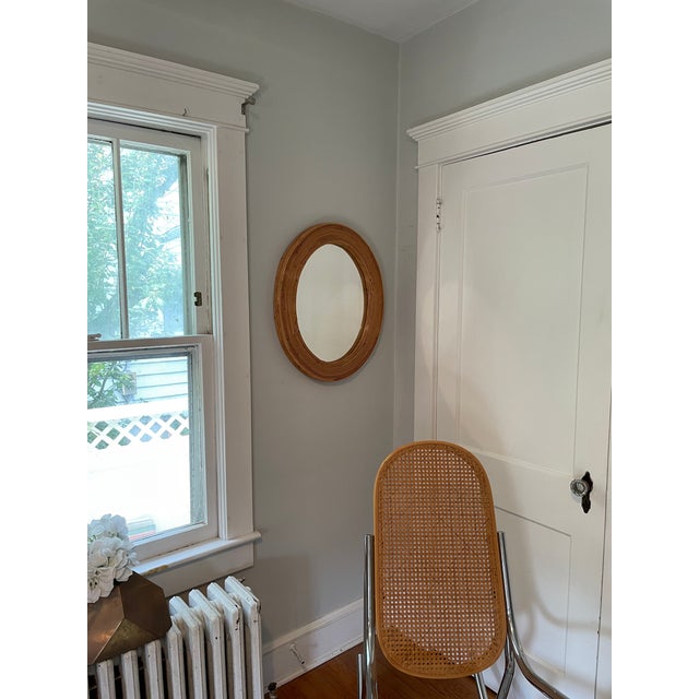 Hollywood Regency 20th Century Crespi Style Palm Regency Oval Pencil Reed Mirror For Sale - Image 3 of 4