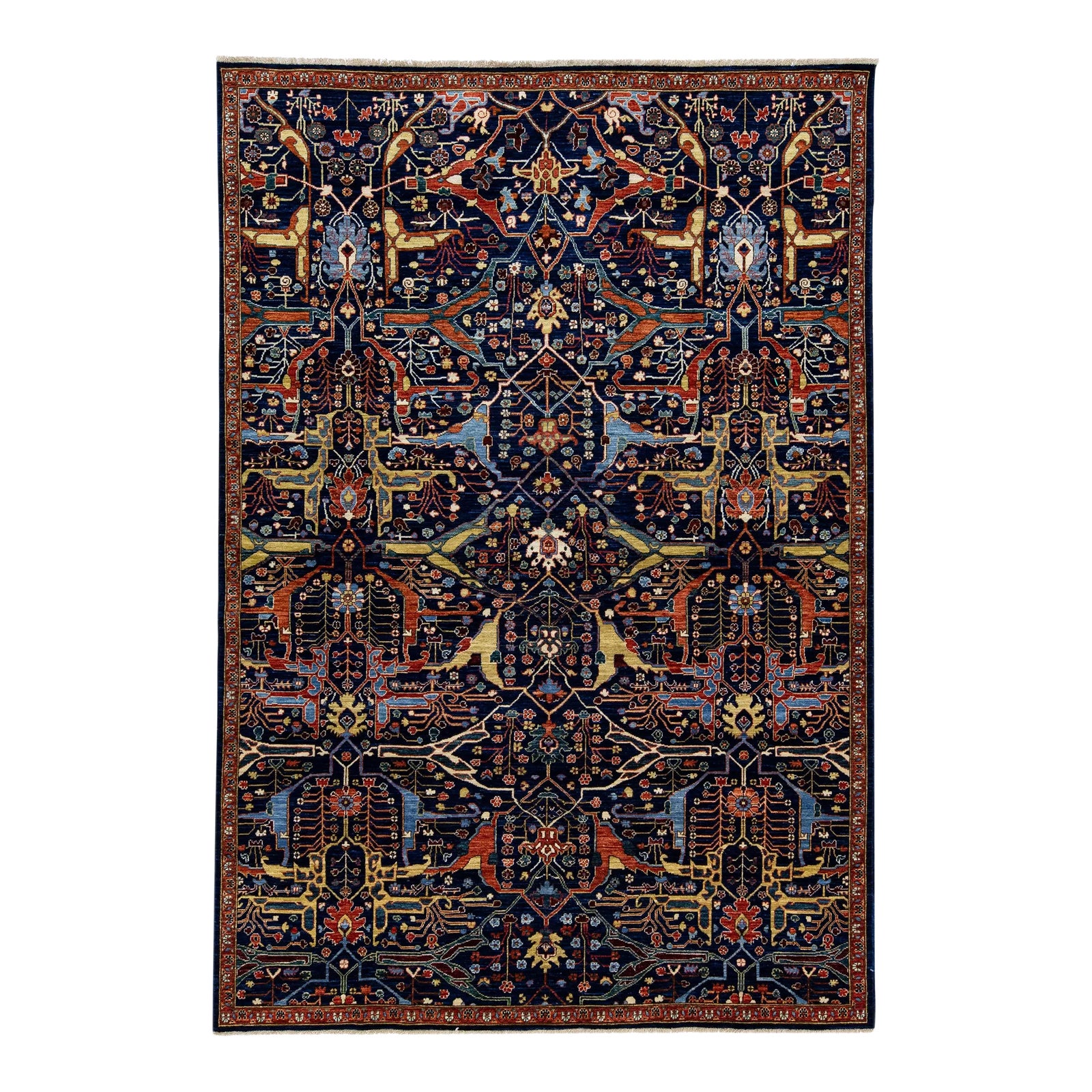 Modern Bidjar Style Handmade Dark Blue Wool Rug With Allover Motif
