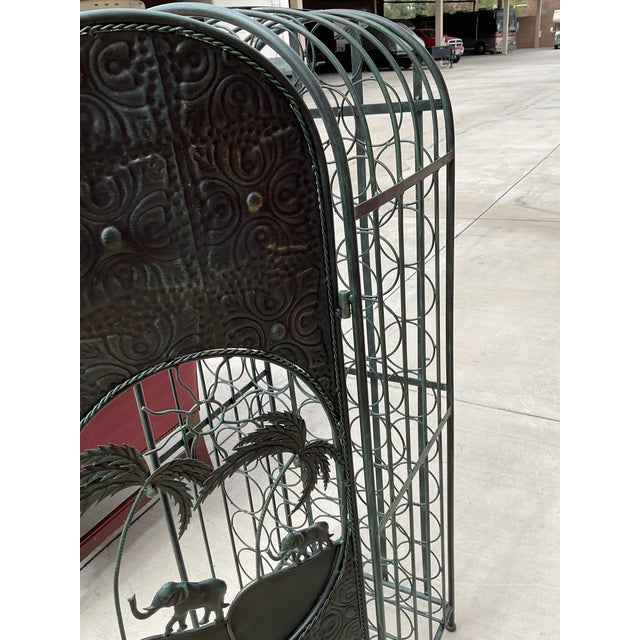 Bronze 1990s Boho Chic Tropical Palm Tree & Elephant Wine Tower For Sale - Image 8 of 10