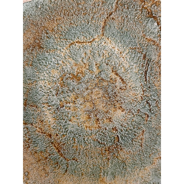 Aqua Vintage Aqua and Gold 16" Cast Glass Centerpiece Bowl For Sale - Image 8 of 9