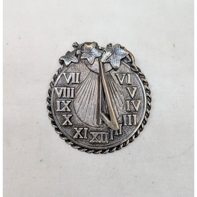 Metal Vintage Signed Napier Ad Piece Silvertone "Golden Time" Sundial Brooch, 1954 For Sale - Image 7 of 10