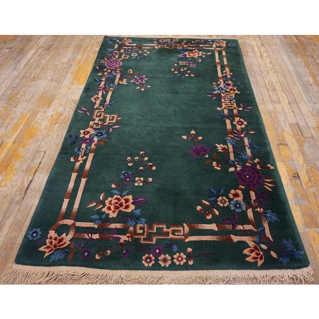 1920s Chinese Art Deco Rug ( 4'2" x 7' - 127 x 213 ) Chinese Small Scatter Size Wool Knotted Rectangle – Art Deco 1920s...