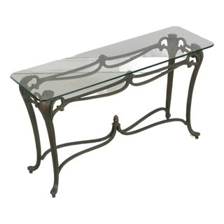 Wrought Iron & Glass Top Console Sofa Table For Sale