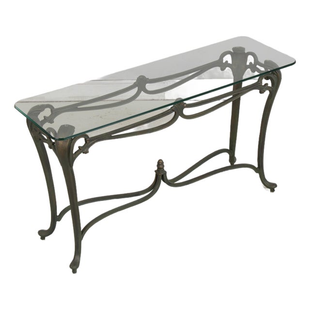 Wrought Iron & Glass Top Console Sofa Table For Sale