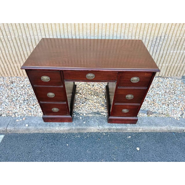 Victorian Vintage Victorian Style Mahogany Twin Pedestal Writing Desk. For Sale - Image 3 of 16
