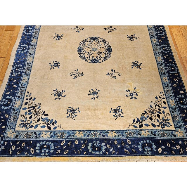 Antique Chinese Peking Rug, Hand-Knotted Wool, Floral Design, Ivory, 9' x 12' For Sale - Image 14 of 18