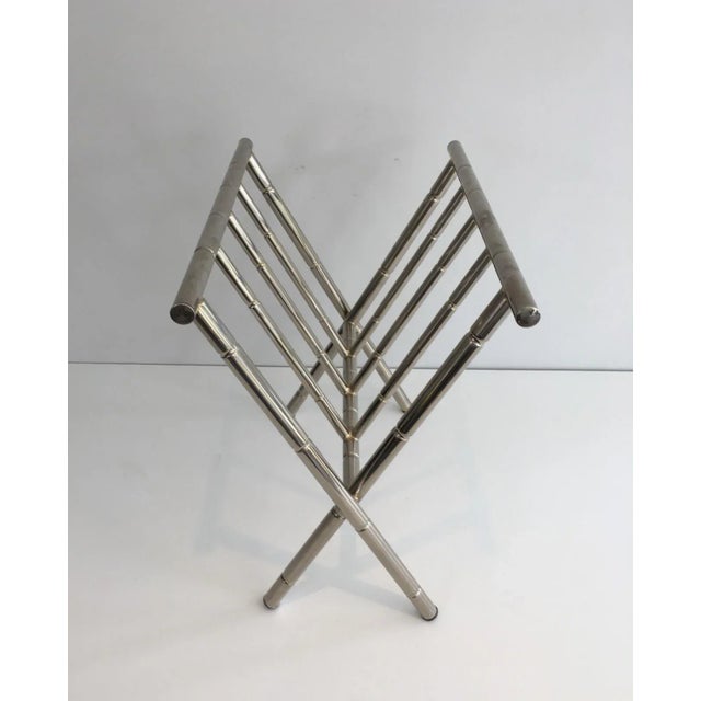 1970 Nickel Magazine Rack Imitation Bamboo in the Style of Jacques Adnet For Sale - Image 6 of 11