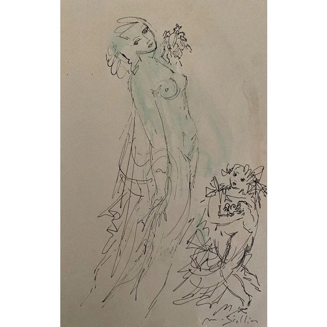 Figure is an original drawing in watercolor china ink on ivory-colored paper realized by the French artist Madeleine...