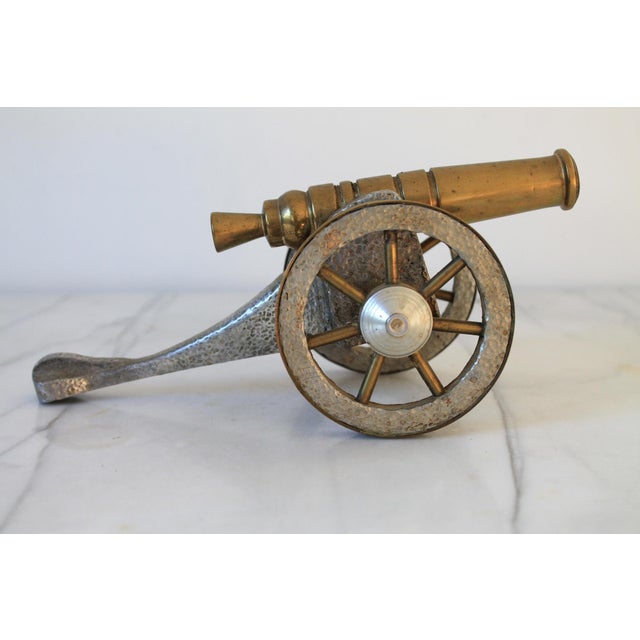 Mid 20th Century Vintage Brass and Metal Cannon For Sale - Image 5 of 9
