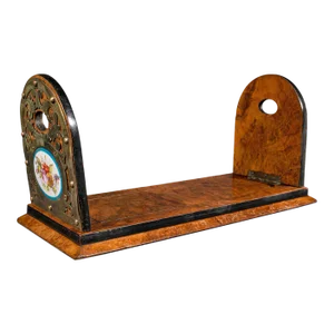 1850s Victorian Antique French Extending Book Slide, Burr Walnut, Brass, Library Rack