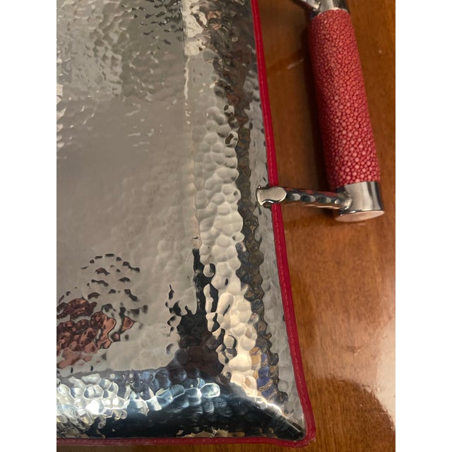 Animal Skin 1990 Red Shagreen Tray With Two Handles, Italy For Sale - Image 7 of 11