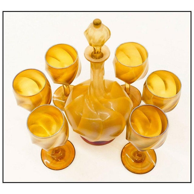 Traditional Early 20th Century Louis Comfort Tiffany Favrile Glass Decanter and Cordial set, Louis Comfort Tiffany - 7 pcs For Sale - Image 3 of 4