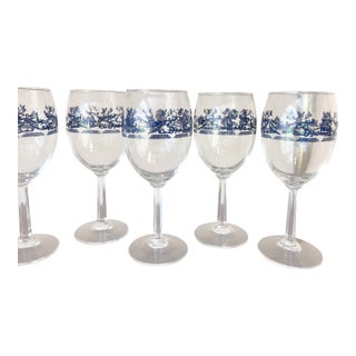 Mid 20th Century Blue Willow Wine Glasses Set 8 For Sale