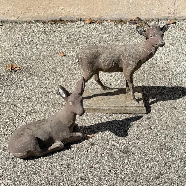 Vintage French Standing Deer Small 19" Cement Concrete Stone Garden Statue For Sale - Image 15 of 16