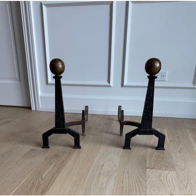 Neoclassical Late 19th Century Signed Bradley & Hubbard Neoclassical Obelisk Hammered Iron Andirons - Pair For Sale - Image 3 of 7