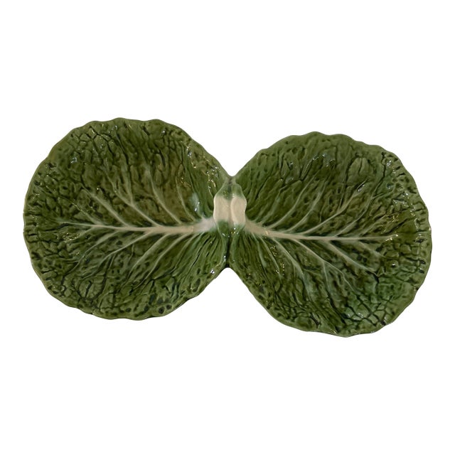 Green Cabbageware, Double Sided Serving Dish, Made in Portugal For Sale