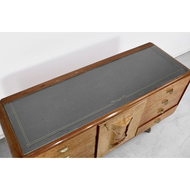 Mid-Century Modern Italian Walnut Burl and Brass Sideboard, 1950s For Sale - Image 11 of 12