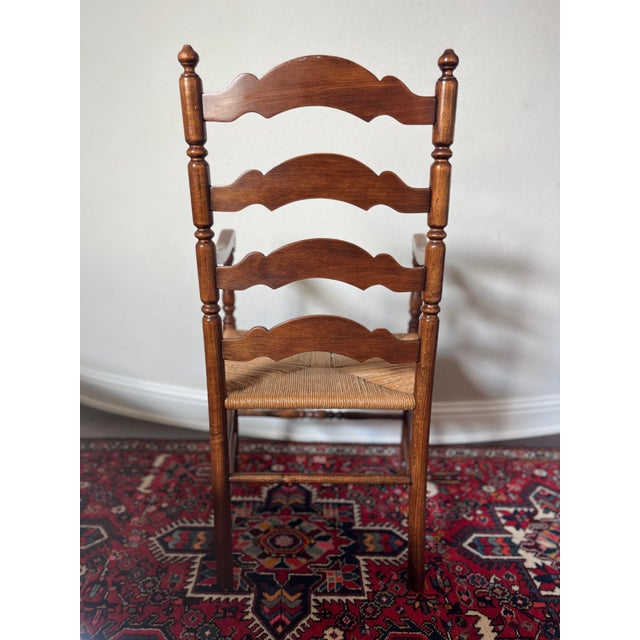 Vintage Tell City/Ethan Allen Style Colonial Early American Ladderback Dining Wooden Armchair, Woven Rush Seat For Sale - Image 11 of 12