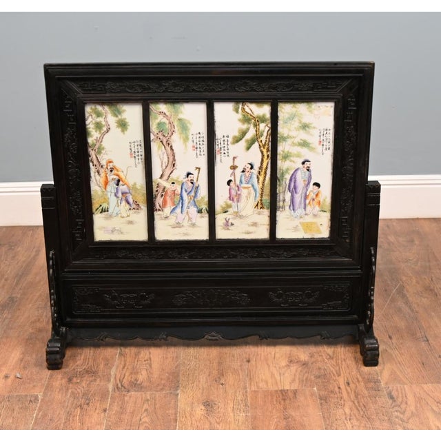 Large Japanese Meiji Porcelain Carved Screen Room Divider For Sale - Image 11 of 11