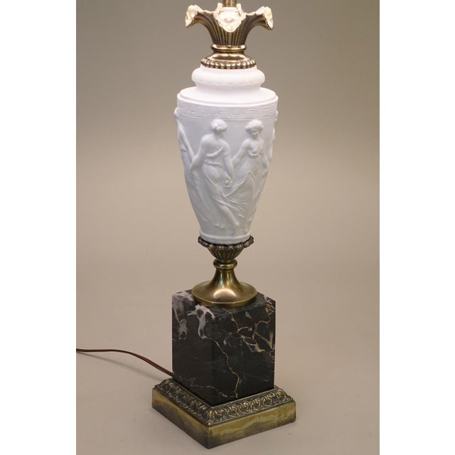 1960s Westwood Hollywood Regency Bisque Ceramic Marble Brass Table Lamp For Sale - Image 4 of 13