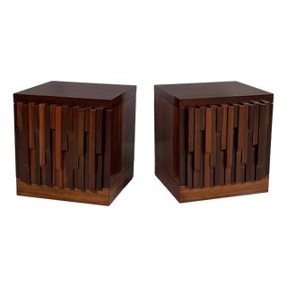 Italian Modern Bedside Tables in Dark Wood, 1970s, Set of 2 For Sale