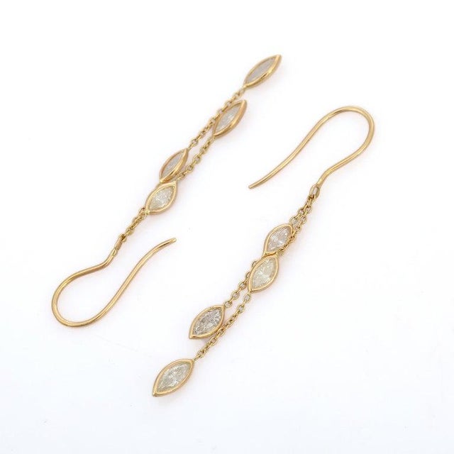 Gold Marquise Cut Diamond Layered Yellow Gold Dangle Earrings - 2 Pieces For Sale - Image 8 of 9