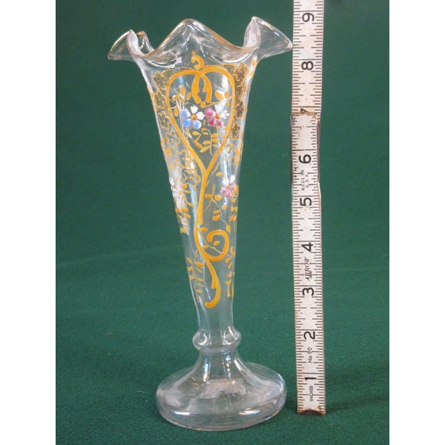 19th Century Vase Enameled Bohemian Glass Hand Painted & Worked Blown Glass Victorain For Sale - Image 9 of 12