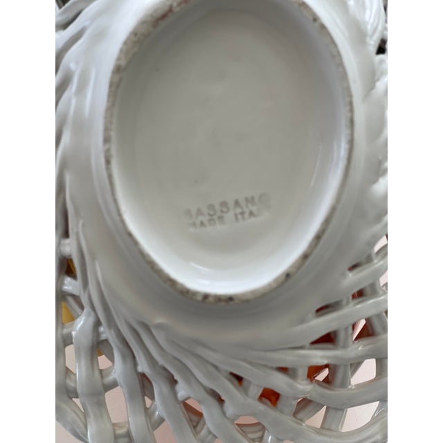 Ceramic Vintage Italy Bassano Pottery Fruit Bowl With Braided Rim & Handle For Sale - Image 7 of 13