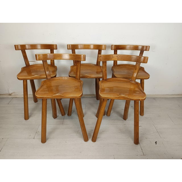 Brutalized Elm High Chairs, 1980s, Set of 5 For Sale - Image 16 of 16