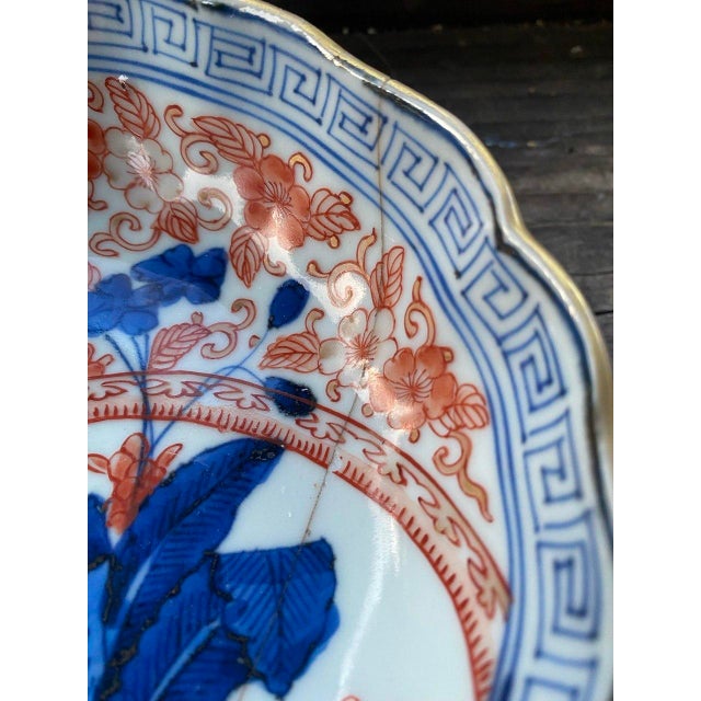 Red Antique Japanese Arita Imari Scalloped Porcelain Bowl – Hand Painted Blue & Iron Red For Sale - Image 8 of 13