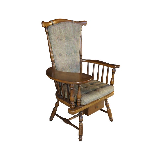 Mid-Century Modern 1960's Heywood Wakefield Windsor Back Maple Writing Desk Arm Chair With Drawer For Sale - Image 3 of 18