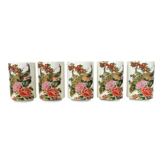 Japanese Cups W/ Pheasant Motif S/5 For Sale