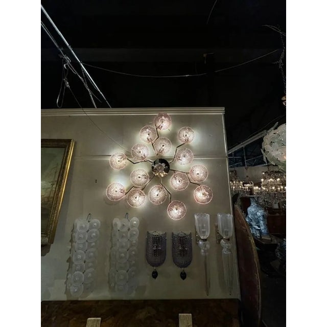 Gorgeous modern Murano amethyst and pink flower Murano glass wall sconce on a brass frame. A true work of art! Stunning....
