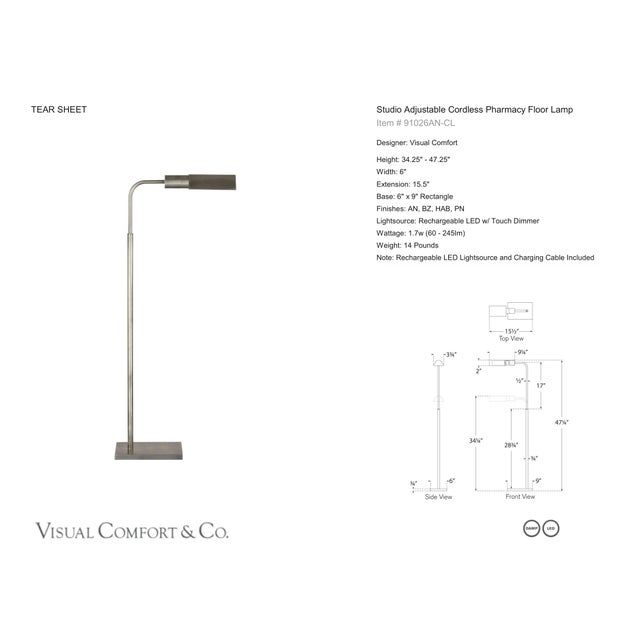 Visual Comfort Signature Studio Adjustable Cordless Pharmacy Floor Lamp in Antique Nickel Designer: Visual Comfort...