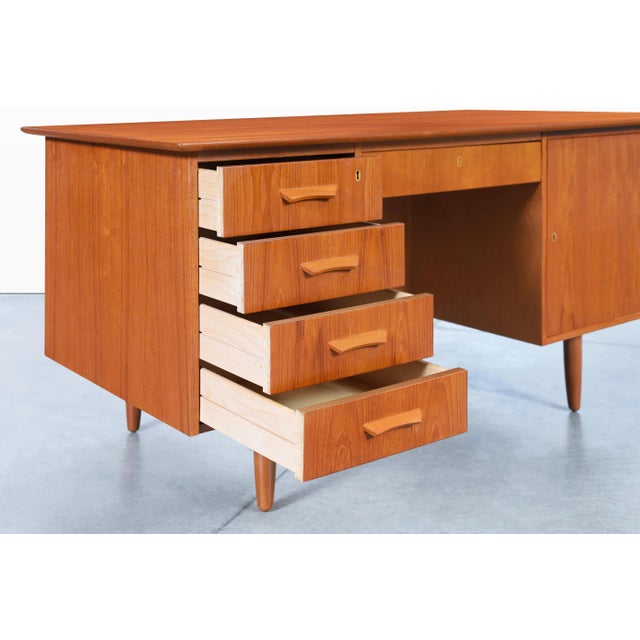 Chocolate Danish Modern Teak Executive Desk With Bookcase, 1960s For Sale - Image 8 of 12