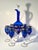 Vintage Bohemian Cobalt Glass Decanter, Clear Glass Stem, Handle and Stopper, with Six Wine Glasses, 8 Piece set. Stunning...